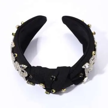 Happy New Year Headband for Women New Year’s Eve Accessories Gold Beaded NYE NEW YEAR Knotted Headband Holiday Rhinestone Jeweled Top Knot Headband New Year Party Headwear Gifts (NEW YEAR 3)