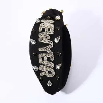 Happy New Year Headband for Women New Year’s Eve Accessories Gold Beaded NYE NEW YEAR Knotted Headband Holiday Rhinestone Jeweled Top Knot Headband New Year Party Headwear Gifts (NEW YEAR 3)