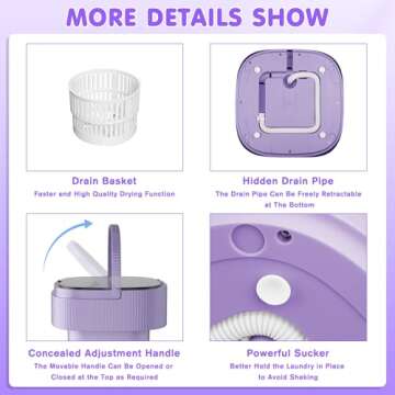 INTERGREAT 11L Mini Portable Washing Machine,Small Washer with Dryer for Baby Clothes and Underwear, Foldable Portable Laundry Machine for RV,Apartments,Travel,Camping,Dorm,Purple