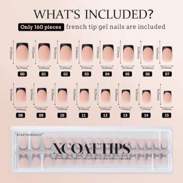 BTArtboxnails XCOATTIPS French Tip Nails - 160pcs Short Square Black French Tip Press on Nails, French Tip Gel Nails Fake Acrylic Nail Tips for DIY Valentines Day Gift Nail Art
