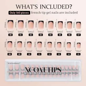 BTArtboxnails XCOATTIPS French Tip Nails - 160pcs Short Square Black French Tip Press on Nails, French Tip Gel Nails Fake Acrylic Nail Tips for DIY Valentines Day Gift Nail Art