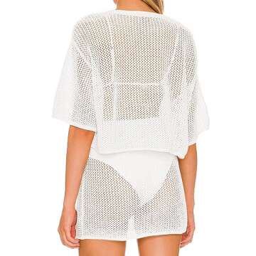 Jumppmile Women 2 Piece Cover Up Set Crochet Coverups Bathing Suit Swimwear Beach Bikini Swimsuit Cover Up Set White L