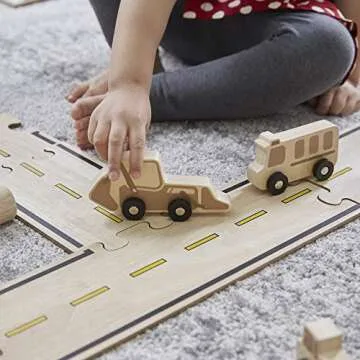 Guidecraft Double-Sided Roadway System - 42 Puzzle Pieces and 5 Double-Sided Inspiration Cards: Building and Construction for Kids