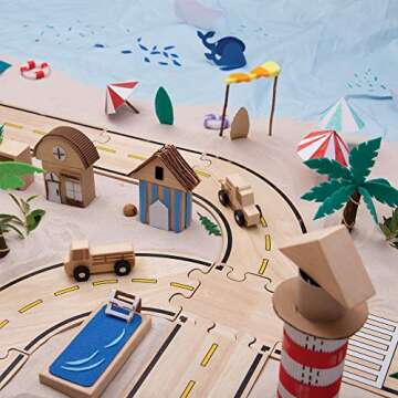 Guidecraft Double-Sided Roadway System - 42 Puzzle Pieces and 5 Double-Sided Inspiration Cards: Building and Construction for Kids