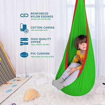 OUTREE Kids Pod Swing Seat, Cotton Child Hammock Swing Chair, Sensory Swing for Indoor and Outdoor Use, Green