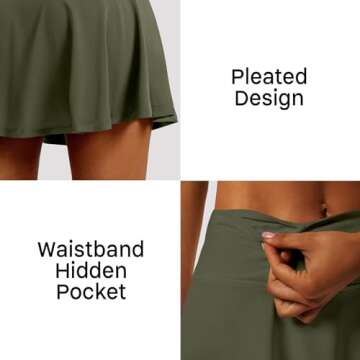 LXNMGO Women's High Waist Pleated Tennis Skirt with 4 Pockets Lightweight Athletic Golf Skorts Skirts for Running Workout Army Green, L
