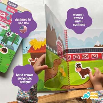 Stick4Ever Jelly Sticker Book - Waterproof, Easy to Clean Jelly Stickers - Reusable Sticker Book for Toddlers with 50 Pcs - Stocking Stuffers for Kids (Animals)