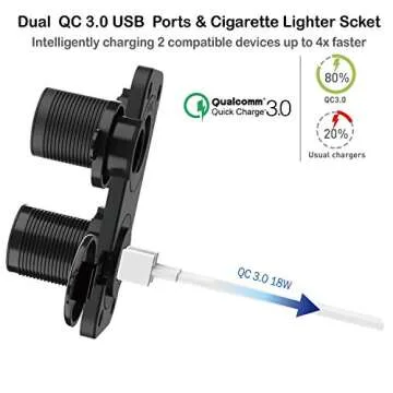 QC 3.0 USB Outlet 12V Boat Marine Waterproof Cigarette Lighter Socket Splitter 12 Volt DC Power Char...