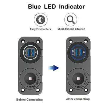 QC 3.0 USB Outlet 12V Boat Marine Waterproof Cigarette Lighter Socket Splitter 12 Volt DC Power Charger Adapter DIY Kit with Blue LED Dual USB Ports for Rocker Switch Panel on Car RV Golf Cart ATV
