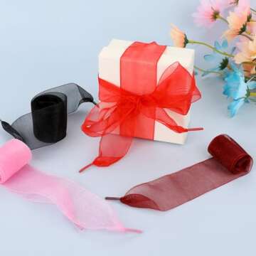 Ribbon Shoe Laces Women, 10 Pairs Silk Shoe Laces for Sneakers Flat Snow Yarn Shoelaces Rope Bling Shoe Strings Replacement Multicolor Transparent Ribbon Laces for Women Girls Sneakers Shoes, 47 In