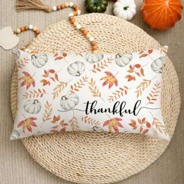 AACORS Fall Pillow Cover 12x20 Inch Pumpkin Maple Leaves Decor Autumn Seasonal Pillow Case Thanksgiv...