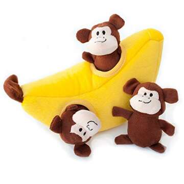 ZippyPaws Burrow, Zoo Friends Monkey 'n Banana - Interactive Dog Toys for Boredom - Hide and Seek Do...