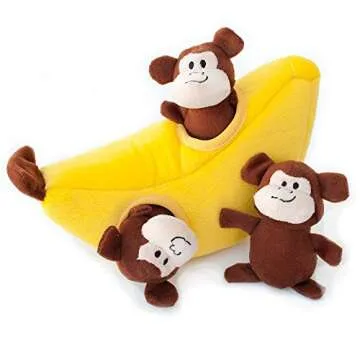 ZippyPaws Burrow, Zoo Friends Monkey 'n Banana - Interactive Dog Toys for Boredom - Hide and Seek Do...