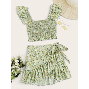 MakeMeChic Women's Floral Two Piece Cami and Skirt Set