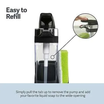 Casabella Sink Sider Solo Kitchen Soap Pump and Sponge Caddy, Black/Chrome - 2-in-1 Soap and Sponge Caddy, One-Hand Soap Dispensing, Ergonomic Design, Easy to Refill and Clean, Efficient Size