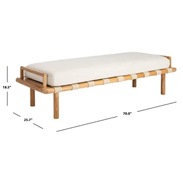 Stylish SAFAVIEH Teak & Leather Bench for Elegant Spaces