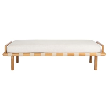 Stylish SAFAVIEH Teak & Leather Bench for Elegant Spaces
