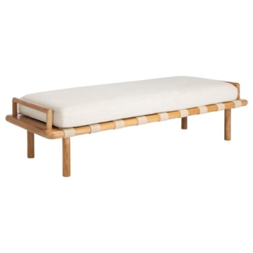 Stylish SAFAVIEH Teak & Leather Bench for Elegant Spaces