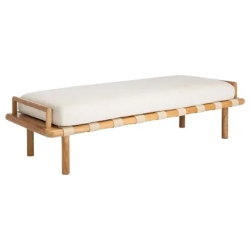 Stylish SAFAVIEH Teak & Leather Bench for Elegant Spaces