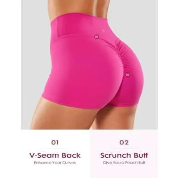 VANTONIA Womens Scrunch Butt Biker Shorts 2" - No Front Seam High Waisted Workout Booty Shorts Buttery Soft Hibiscus Purple Large