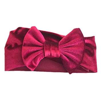 SuperiMan Big Size Wide Band Velvet Headband for Baby,Toddler Girls Bows Turban Head Wrap Hair Bands Photography Props Hairband , Black+navy+wine Red+dark Green+pink ,Small