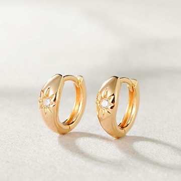 MEVECCO 18K Gold Starburst Huggie Hoop Earrings