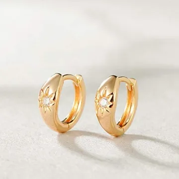 MEVECCO 18K Gold Starburst Huggie Hoop Earrings