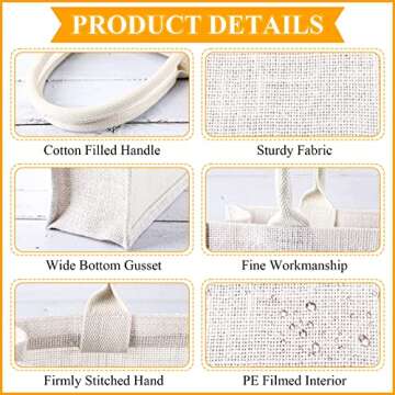 10 Pieces White Burlap Bags Jute Tote Gift Bags Reusable Bachelorette Party Favors Bags with Handles Burlap Tote Beach Bag for Party Favor Shopping Travel Wedding DIY Craft, 15.4 x 5.9 x 12.2 Inch