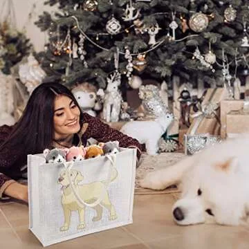 10 Pieces White Burlap Bags Jute Tote Gift Bags Reusable Bachelorette Party Favors Bags with Handles Burlap Tote Beach Bag for Party Favor Shopping Travel Wedding DIY Craft, 15.4 x 5.9 x 12.2 Inch