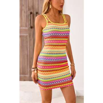 PRETTYGARDEN Women's Summer Casual Tank Dresses Sleeveless Square Neck Striped Sundress Bodycon Mini...