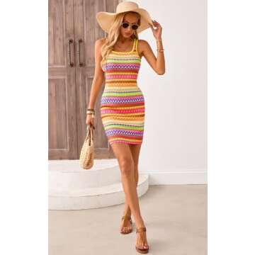 PRETTYGARDEN Women's Summer Casual Tank Dresses Sleeveless Square Neck Striped Sundress Bodycon Mini Beach Boho Dress 2025(Yellow, M)