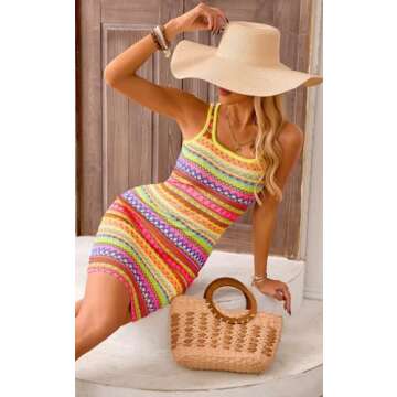 PRETTYGARDEN Women's Summer Casual Tank Dresses Sleeveless Square Neck Striped Sundress Bodycon Mini Beach Boho Dress 2025(Yellow, M)