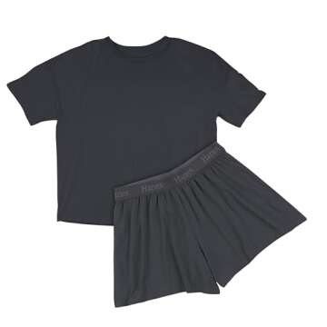 Hanes Women's Originals SuperSoft Comfywear 2 Piece Lounge Boxy T-Shirt & Sleep Shorts Loungewear Set
