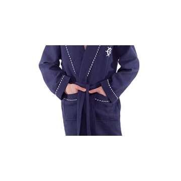 Classic Turkish Towels Unisex Luxury Nautical Waffle Robe - Soft 100% Turkish Cotton Spa Bathrobe