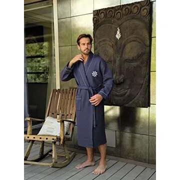 Classic Turkish Towels Unisex Luxury Nautical Waffle Robe - Soft 100% Turkish Cotton Spa Bathrobe
