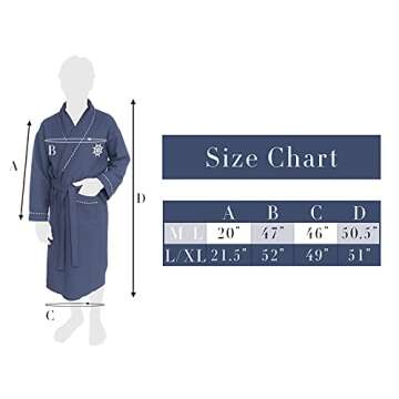 Classic Turkish Towels Unisex Luxury Nautical Waffle Robe - Soft 100% Turkish Cotton Spa Bathrobe