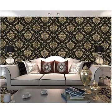 LIFAVOVY Thickening Black Gold Damask Peel and Stick Wallpaper