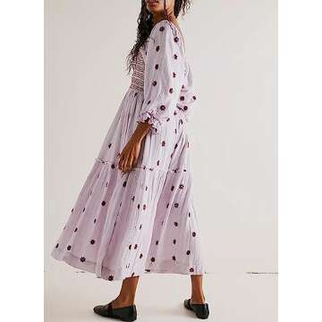 Chloefairy Women's Flower Embroidered Maxi Dress for Effortless Elegance