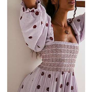 Chloefairy Flower Embroidered Maxi Dress for Women