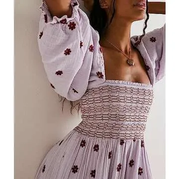 Chloefairy Flower Embroidered Maxi Dress for Women