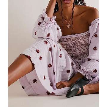 Chloefairy Flower Embroidered Maxi Dress for Women