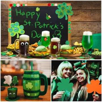 JULBEAR St. Patrick's Day Foam Stickers Crafts for Kids, 790Pcs Foam Shamrock Craft Kit with Shamrock Self-Adhesive Glitter Stickers for Saint Patricks Party Favors Classroom Activity Decorations