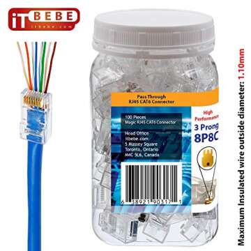 ITBEBE 100-Pack RJ45 Pass Through Connectors - Cat 6 Essentials