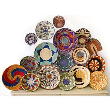 Fair Trade Uganda African Bukedo & Raffia Bowl #UR1012, 11.5-12.5" Across