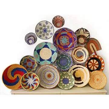 Fair Trade Uganda African Bukedo & Raffia Bowl #UR1012, 11.5-12.5" Across