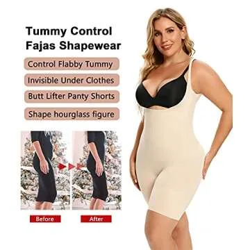 SHAPERX Shapewear for Women Tummy Control Open Bust Thigh Slimmer Body Shaper, SZ2490293-Beige-M