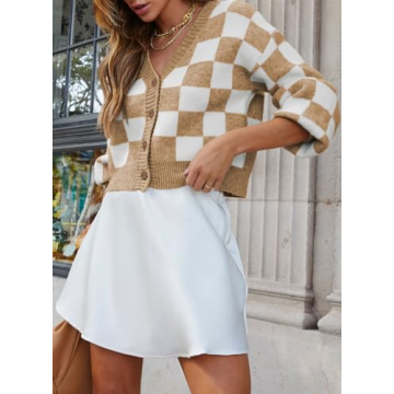 Dokotoo Lightweight V Neck Checkered Cardigan for Women