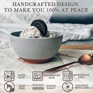 Mora Ceramic Small Dessert Bowls - 16oz, Set of 6 - Microwave, Oven and Dishwasher Safe, For Rice, Ice Cream, Soup, Snack, Cereal, Chili, Side Dishes etc - Microwavable Kitchen Bowl, Assorted Neutrals