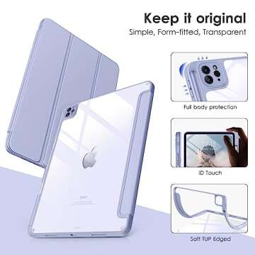 DTTOCASE for iPad Pro 12.9 Case 6th/5th/4th/3rd Generation 2022/2021/2020/2018,Clear Back Cover[Built-in Pencil Holder,Auto Sleep/Wake,Camera Protection] for 12.9-inch iPad Pro-Blue Purple