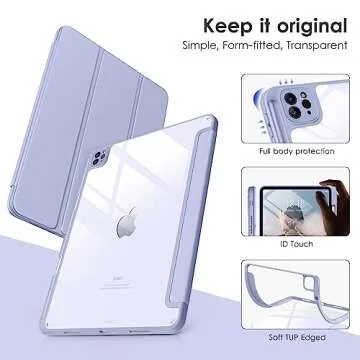 DTTOCASE for iPad Pro 12.9 Case 6th/5th/4th/3rd Generation 2022/2021/2020/2018,Clear Back Cover[Built-in Pencil Holder,Auto Sleep/Wake,Camera Protection] for 12.9-inch iPad Pro-Blue Purple